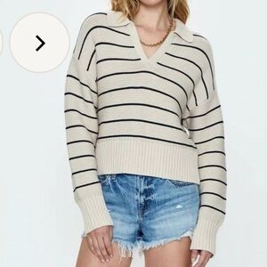 Pistola Polo Sweater Navy Tan Striped Size Large Cotton